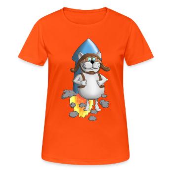 Neuanfang - Rakete - Comic - Frauen T-Shirt atmungsaktiv - Neonorange - Vorne - AI Model Female 172 dark (172cm)