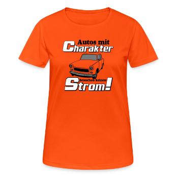 , DDR Kult , Strom und Charakter (25) - Frauen T-Shirt atmungsaktiv - Neonorange - Vorne - AI Model Female 172 dark (172cm)