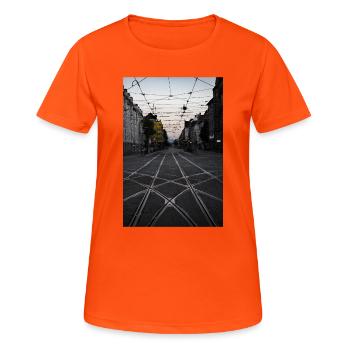 Schienen - Frauen T-Shirt atmungsaktiv - Neonorange - Vorne - AI Model Female 172 dark (172cm)