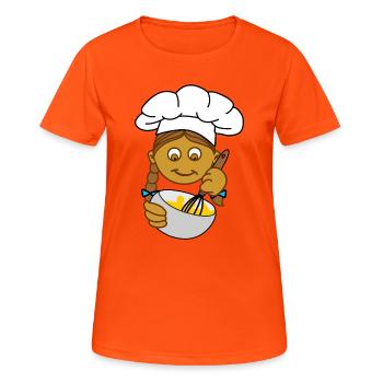 Bäckerei braunes Mädchen mit Kochmütze - Frauen T-Shirt atmungsaktiv - Neonorange - Vorne - AI Model Female 172 dark (172cm)