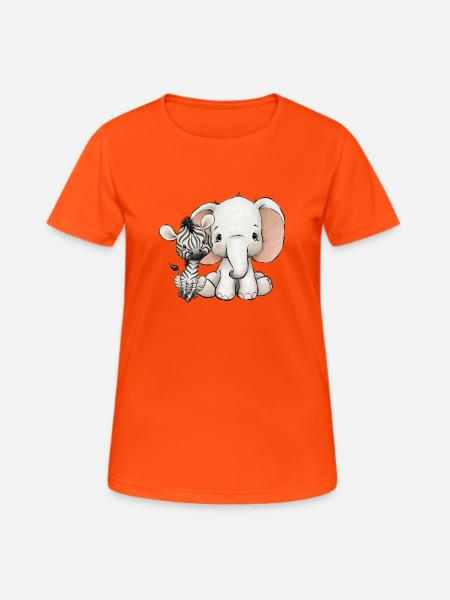 Elefant und Zebra - Frauen T-Shirt atmungsaktiv - Neonorange
