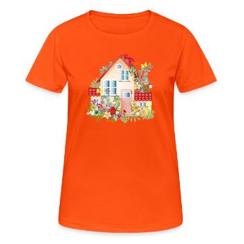 villa colorée avec jardin luxuriant - Une maison de rêve - T-shirt respirant Femme - orange néon - Devant - AI Model Female 172 dark (172cm)