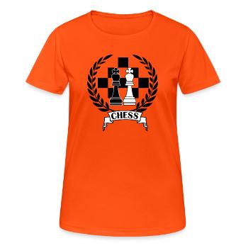 Pièces d’échecs en couronne de laurier avec texte CHESS - T-shirt respirant Femme - orange néon - Devant - AI Model Female 172 dark (172cm)