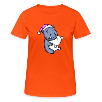 Nilpferd mit Kissen und Schlafmütze - Frauen T-Shirt atmungsaktiv - Neonorange - Vorne - AI Model Female 172 dark (172cm)