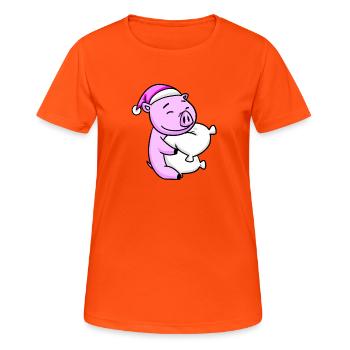 Pig with pillow and sleeping cap - Women's Breathable T-Shirt - neon orange - Front - AI Model Female 172 dark (172cm)