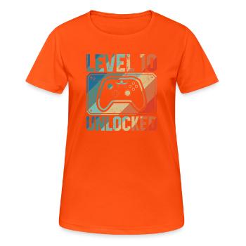 Manette déverrouillée de niveau 10 - T-shirt respirant Femme - orange néon - Devant - AI Model Female 172 dark (172cm)