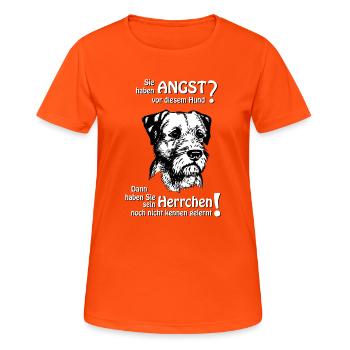 Angst vor Border Terrier? Herrchen - Frauen T-Shirt atmungsaktiv - Neonorange - Vorne - AI Model Female 172 dark (172cm)
