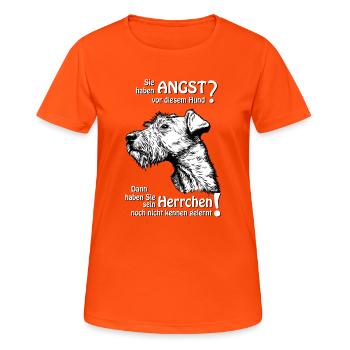 Angst vor IrishTerrier? Herrchen - Frauen T-Shirt atmungsaktiv - Neonorange - Vorne - AI Model Female 172 dark (172cm)