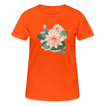 Fleurs de nénuphars avec bourgeon dans l’étang de nénuphars - T-shirt respirant Femme - orange néon - Devant - AI Model Female 172 dark (172cm)