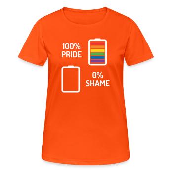 Mois de la fierté - 100% de fierté, 0% de honte - T-shirt respirant Femme - orange néon - Devant - AI Model Female 172 dark (172cm)