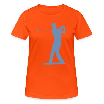 Golfer Abschlag Silhouette - Herren Design - Frauen T-Shirt atmungsaktiv - Neonorange - Vorne - AI Model Female 172 dark (172cm)