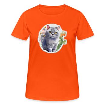Britisch Kurzhaar - Frauen T-Shirt atmungsaktiv - Neonorange - Vorne - AI Model Female 172 dark (172cm)