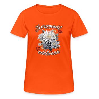 Trachtenshirt Herzmadl Edelweiss Dirndl Damen - Frauen T-Shirt atmungsaktiv - Neonorange - Vorne - AI Model Female 172 dark (172cm)