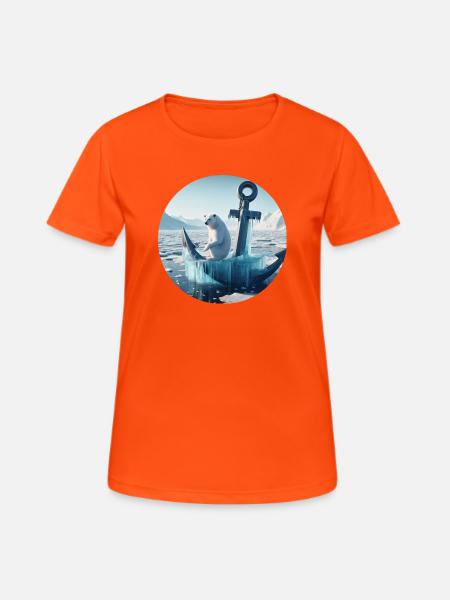 Eisbär auf Anker in Schnee Landschaft - Frauen T-Shirt atmungsaktiv - Neonorange