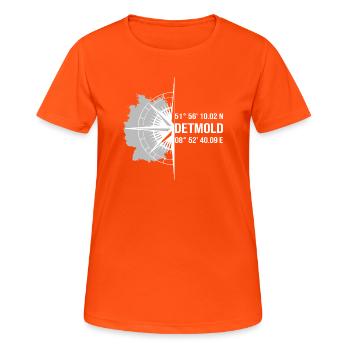 Koordinaten Detmold - Frauen T-Shirt atmungsaktiv - Neonorange - Vorne - AI Model Female 172 dark (172cm)