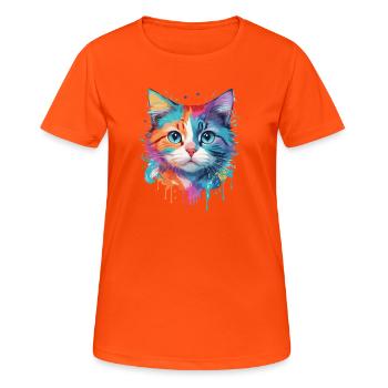 Chat mignon - T-shirt respirant Femme - orange néon - Devant - AI Model Female 172 dark (172cm)