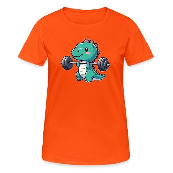 Dino T-Rex Workout Dumbbell Bench Press Design - Women's Breathable T-Shirt - neon orange - Front - AI Model Female 172 dark (172cm)