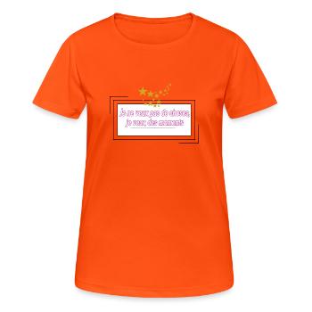 Ich will keine Dinge, sondern Momente - Frauen T-Shirt atmungsaktiv - Neonorange - Vorne - AI Model Female 172 dark (172cm)