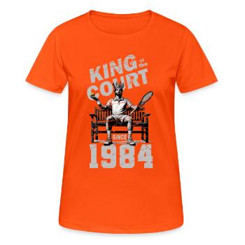 Tennis Shirt Männer 40. Geburtstag Jubiläum 1984 - Frauen T-Shirt atmungsaktiv - Neonorange - Vorne - AI Model Female 172 dark (172cm)