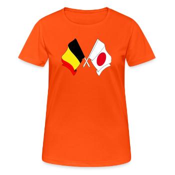 Flagge Belgien, Flagge Japan - Frauen T-Shirt atmungsaktiv - Neonorange - Vorne - AI Model Female 172 dark (172cm)