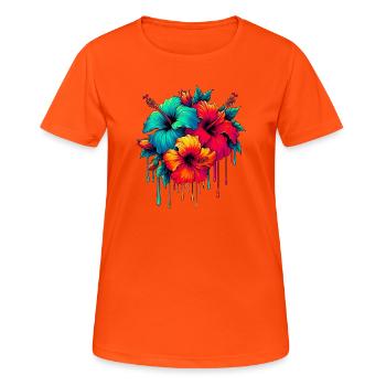 Hibiscus Flowers - Women's Breathable T-Shirt - neon orange - Front - AI Model Female 172 dark (172cm)
