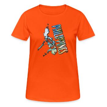 Aquarell Landkarte Philippinen - Frauen T-Shirt atmungsaktiv - Neonorange - Vorne - AI Model Female 172 dark (172cm)