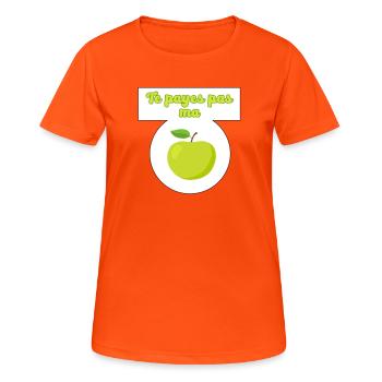 Don't pay for my apple - Women's Breathable T-Shirt - neon orange - Front - AI Model Female 172 dark (172cm)