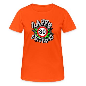 30. Geburtstag , Airbrush Happy 30 (25) - Frauen T-Shirt atmungsaktiv - Neonorange - Vorne - AI Model Female 172 dark (172cm)