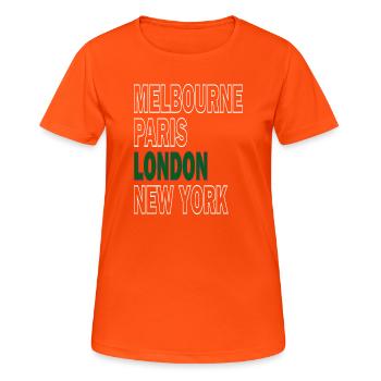 Major Tennis London Melbourne Paris New York - Frauen T-Shirt atmungsaktiv - Neonorange - Vorne - AI Model Female 172 dark (172cm)