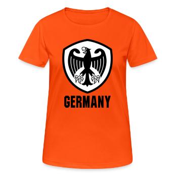 Bundesadler Wappen Germany - Frauen T-Shirt atmungsaktiv - Neonorange - Vorne - AI Model Female 172 dark (172cm)