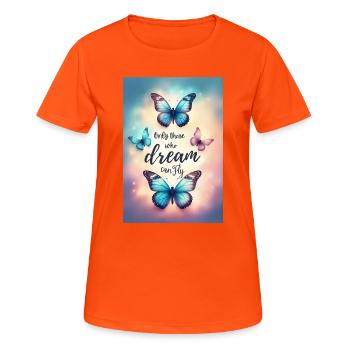 Träumen bringt dich zum Fliegen - Frauen T-Shirt atmungsaktiv - Neonorange - Vorne - AI Model Female 172 dark (172cm)