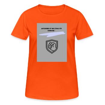 Motivierender Schutzsymbol Druck - Frauen T-Shirt atmungsaktiv - Neonorange - Vorne - AI Model Female 172 dark (172cm)