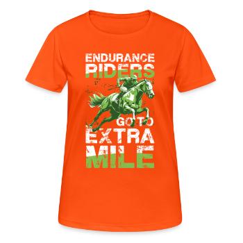 Les coureurs d’endurance vont à Extra Mile Endurance Riding - T-shirt respirant Femme - orange néon - Devant - AI Model Female 172 dark (172cm)
