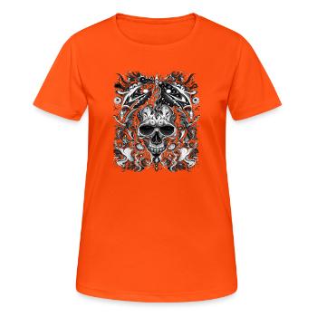 Crâne tribal sombre avec des éléments mystiques - T-shirt respirant Femme - orange néon - Devant - AI Model Female 172 dark (172cm)