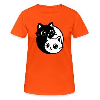 Ying Yang Cat Portrait - Women's Breathable T-Shirt - neon orange - Front - AI Model Female 172 dark (172cm)