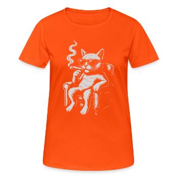 Cool Cat Lounger avec Cigare - T-shirt respirant Femme - orange néon - Devant - AI Model Female 172 dark (172cm)