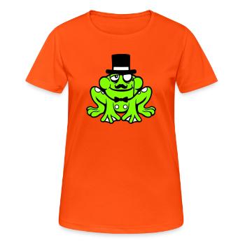 Mr Frosch Sir Herr reich Monokel Brille Zylinder - Frauen T-Shirt atmungsaktiv - Neonorange - Vorne - AI Model Female 172 dark (172cm)