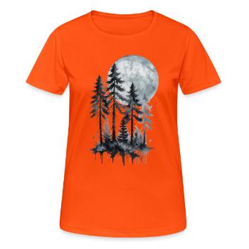 Mondschein Wald Aquarell Silhouette - Frauen T-Shirt atmungsaktiv - Neonorange - Vorne - AI Model Female 172 dark (172cm)