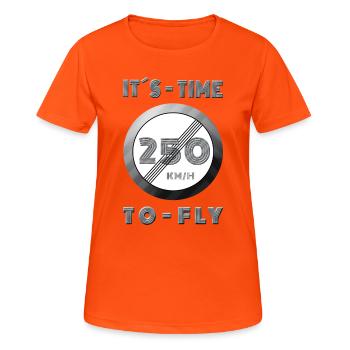 250 KM/H Temps de vol - T-shirt respirant Femme - orange néon - Devant - AI Model Female 172 dark (172cm)