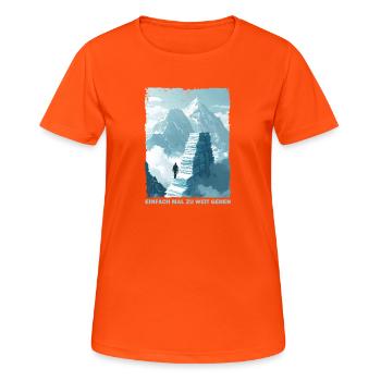 Papierstufen zum Gipfel - Frauen T-Shirt atmungsaktiv - Neonorange - Vorne - AI Model Female 172 dark (172cm)