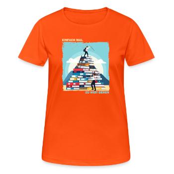 Bücherstapel Aufstieg - Frauen T-Shirt atmungsaktiv - Neonorange - Vorne - AI Model Female 172 dark (172cm)