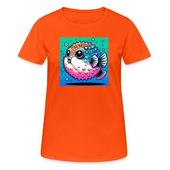 Kugelfisch - Frauen T-Shirt atmungsaktiv - Neonorange - Vorne - AI Model Female 172 dark (172cm)