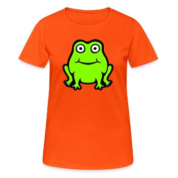 Grenouille Crapaud Sourire Drôle Bande dessinée Heureux Mignon - T-shirt respirant Femme - orange néon - Devant - AI Model Female 172 dark (172cm)