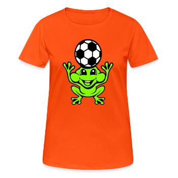 Frosch Fußball Kopfball Köpfer Ball Spielen Kröte - Frauen T-Shirt atmungsaktiv - Neonorange - Vorne - AI Model Female 172 dark (172cm)
