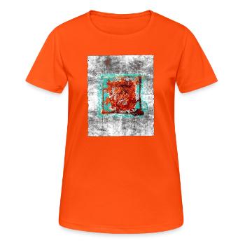 Rostquadrat auf grauer Textur - Frauen T-Shirt atmungsaktiv - Neonorange - Vorne - AI Model Female 172 dark (172cm)