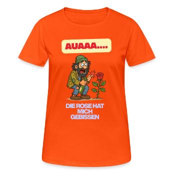 Die Rose hat mich gebissen - Frauen T-Shirt atmungsaktiv - Neonorange - Vorne - AI Model Female 172 dark (172cm)