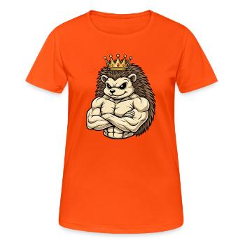 Starker Igel König Cartoon Fitness Portrait - Frauen T-Shirt atmungsaktiv - Neonorange - Vorne - AI Model Female 172 dark (172cm)