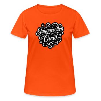 Junggesellen Crew - Frauen T-Shirt atmungsaktiv - Neonorange - Vorne - AI Model Female 172 dark (172cm)