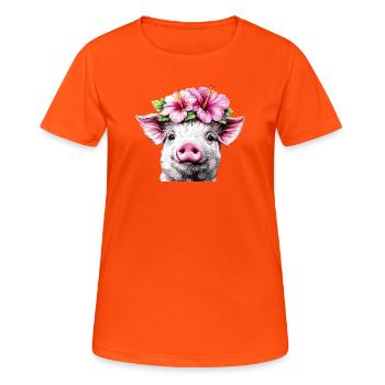 Hibiskuskrone Schwein - Frauen T-Shirt atmungsaktiv - Neonorange - Vorne - AI Model Female 172 dark (172cm)