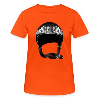 Retro Motorradhelm mit Schutzbrille in Schwarz - Frauen T-Shirt atmungsaktiv - Neonorange - Vorne - AI Model Female 172 dark (172cm)